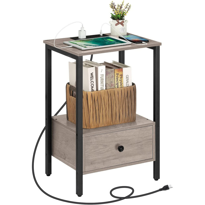 Neyba 15.7'' W Metal Nightstand, Natural/Black