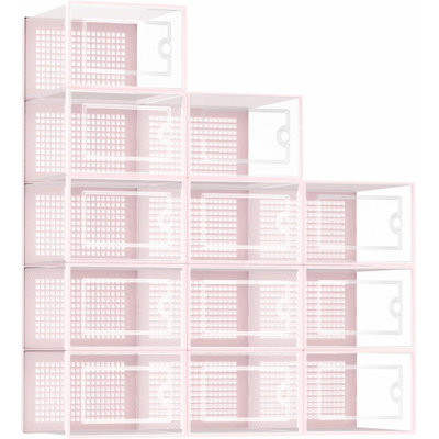 Clear Plastic Stackable Shoe Organizers With Lids, 12 Pack Under Bed Storage Bins For Closet And Entryway, Drop Front Design For Easy Access
