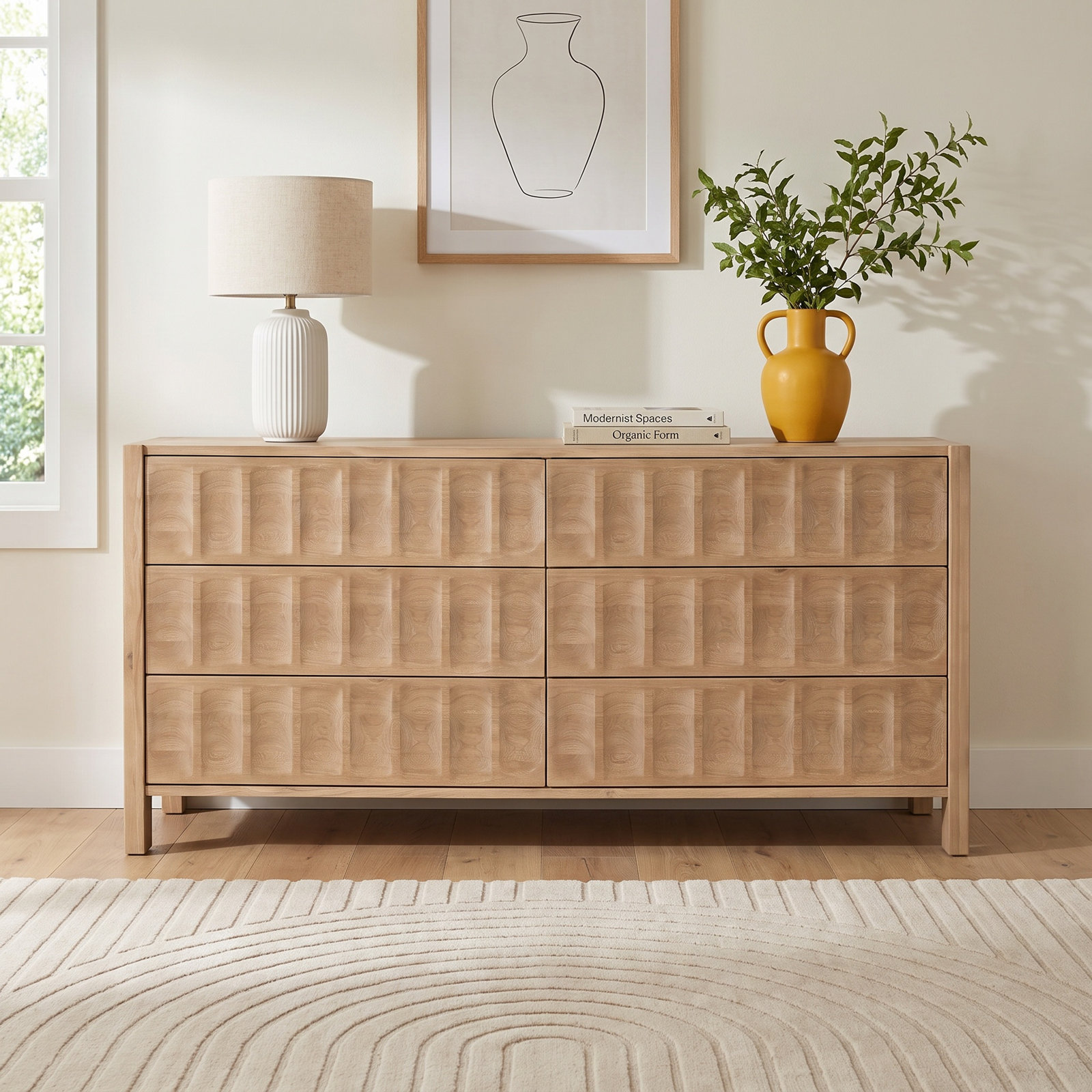 70" Oak 6-Drawer Dresser, Natural