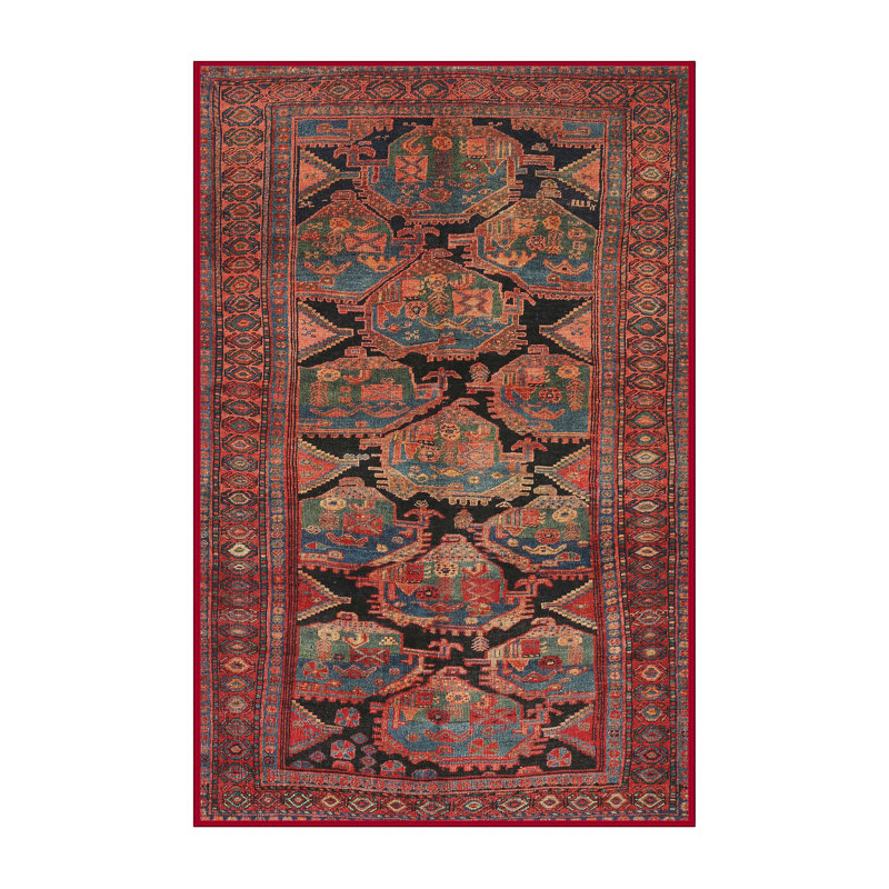 Tapis traditionnel rouge / noir / bleu, Rectangle 7 pi x 9 pi