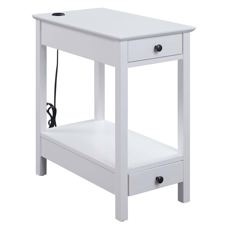 White Storage Accent Table with USB
