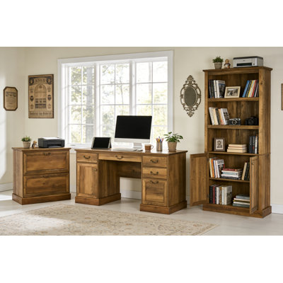 Ensemble de bureau de direction 3 pièces en bois - chêne rustique