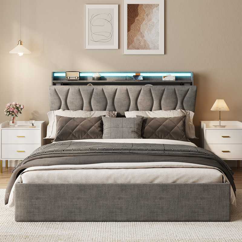 Lit plateforme tapissier Helmgard, Lit simple, Gris foncé