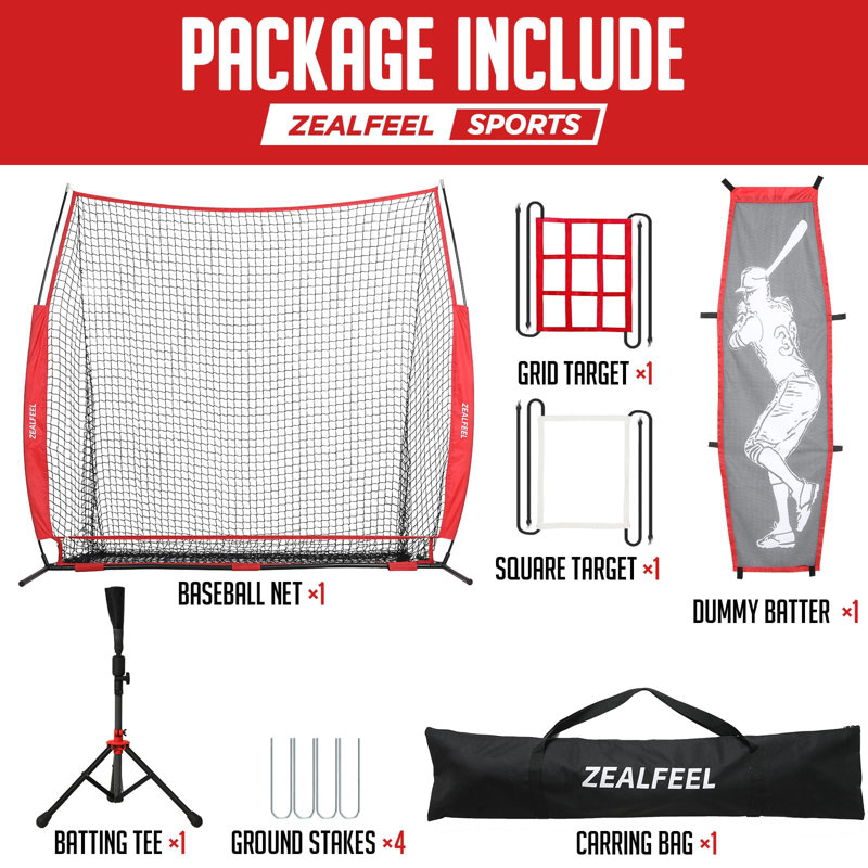 Zealfeel 7X7 Ft Baseball Net With Dummy Batter, Strike Zones, Ball Collector, Batting Tee & Bag