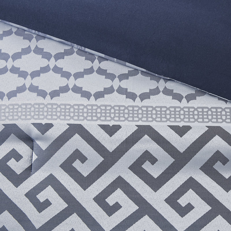 Ensemble de literie élégant en jacquard bleu marine, polyester, confort traditionnel pour la maison
