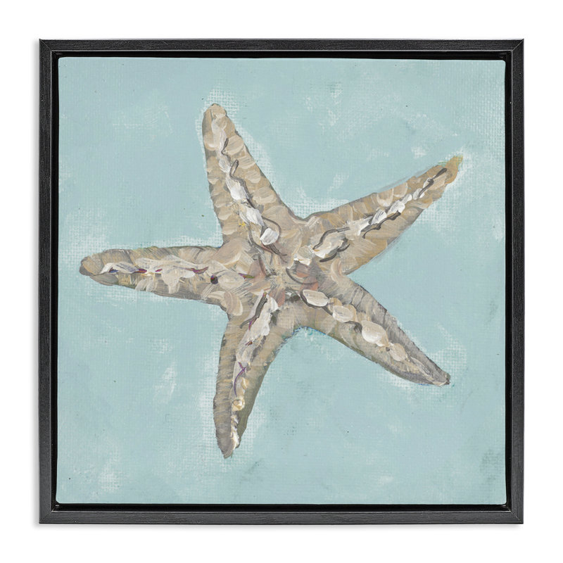«Blue Starfish Impression» par Julie DeRice, Cadre flottant noir de jais, H 18 po x l 18 po