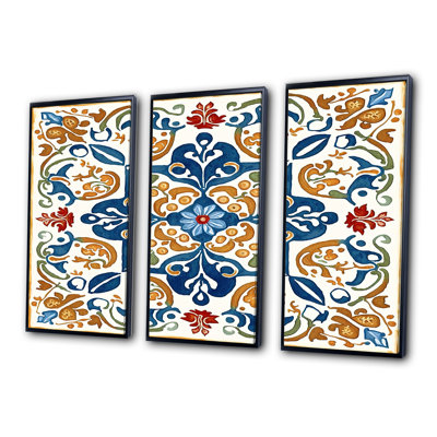 «Méditerranée Tiles in Retro Blue VII», reproduction sur toile 3 pièces