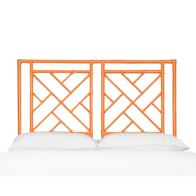 Cowden Geometric Rattan Headboard, Queen, Citrus Orange