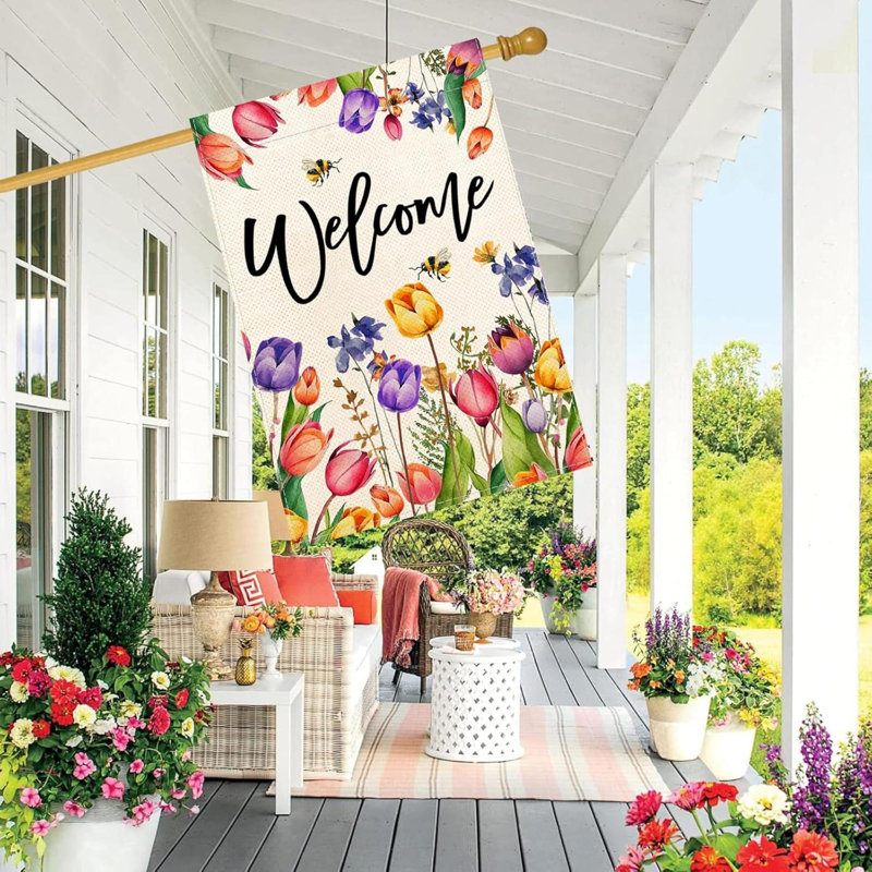 Printemps été Pâques Tulip Welcome House Flag Double Bee