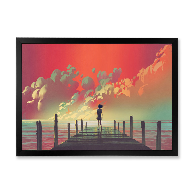 «Video Game Fantasy Pier Scenery», reproduction d'art moderne sur toile, H 24 po x l 36 po x P 1 po, Cadre photo noir