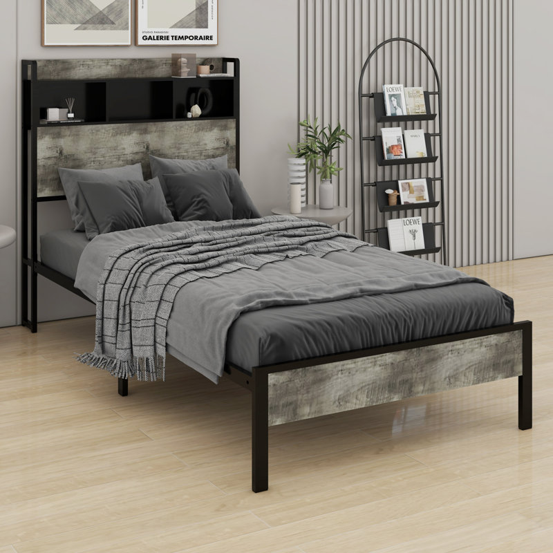 Lit plateforme avec rangement et accessoires, Lit simple