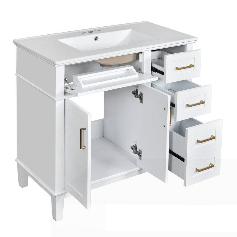 Meuble-lavabo moderne 36 po avec lavabo en céramique, portes à fermeture douce