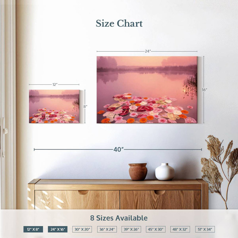 Alvord floral lac rose, H 16 po x l 24 po