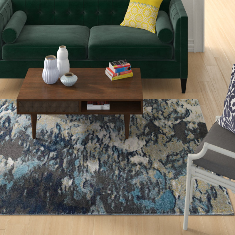 Tapis moderne à motif abstrait Entourage Foliage, Rectangle 8 pi x 10 pi