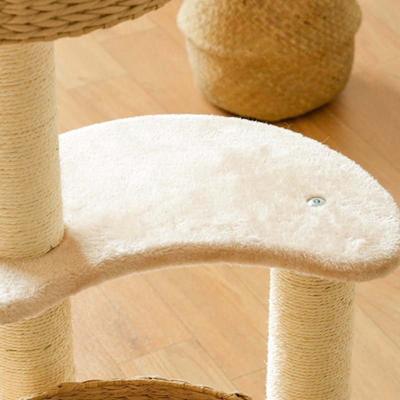 Sleeping in the Bowl Cat Tree with Basket Beds and Cushion, Cute Cat Tower with Cat Scratching Post