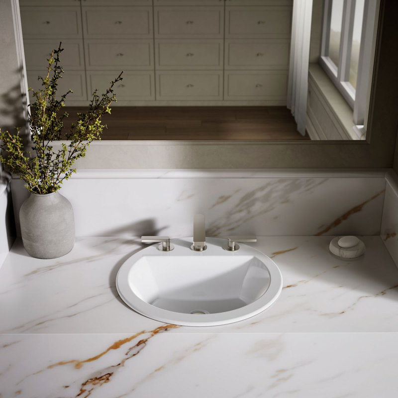 Bryant Ceramic Circular Drop-In Bathroom Sink with Overflow, White, 8'' Centers