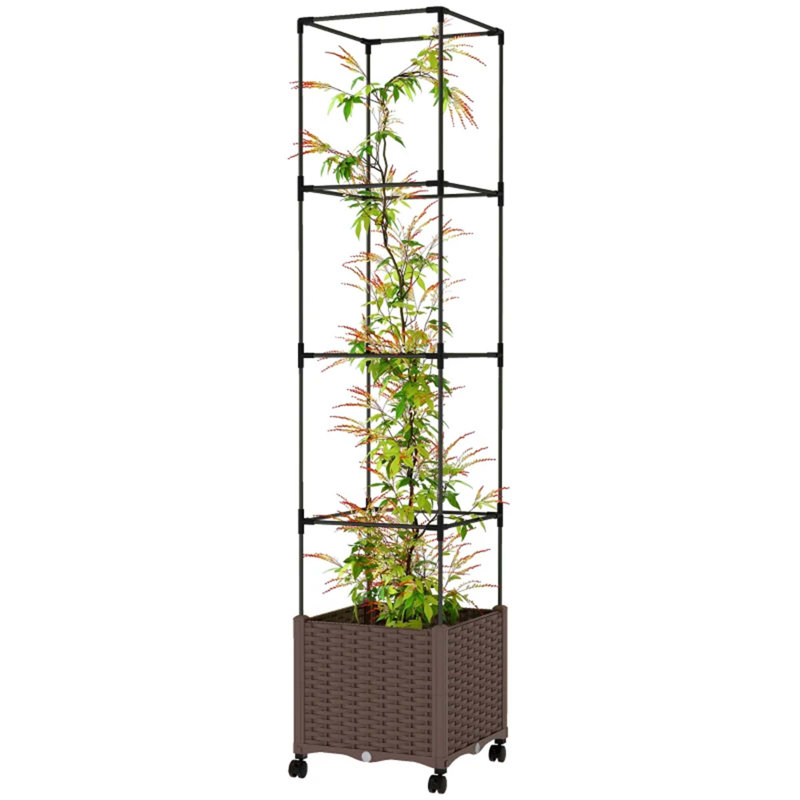 Plant Cage,Raised Garden Bed,Mobile Trellis Plant Bed, Brown