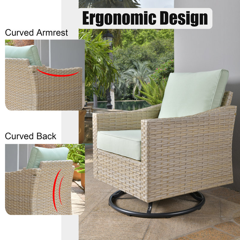 Daimyan Swivel Wicker Outdoor Lounge Chair, Green
