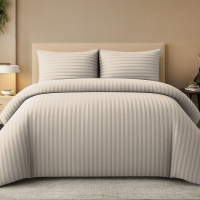 Embossed Stripe Microfibre Duvet Cover Set Breathable Ultrasoft with Zipper Closure