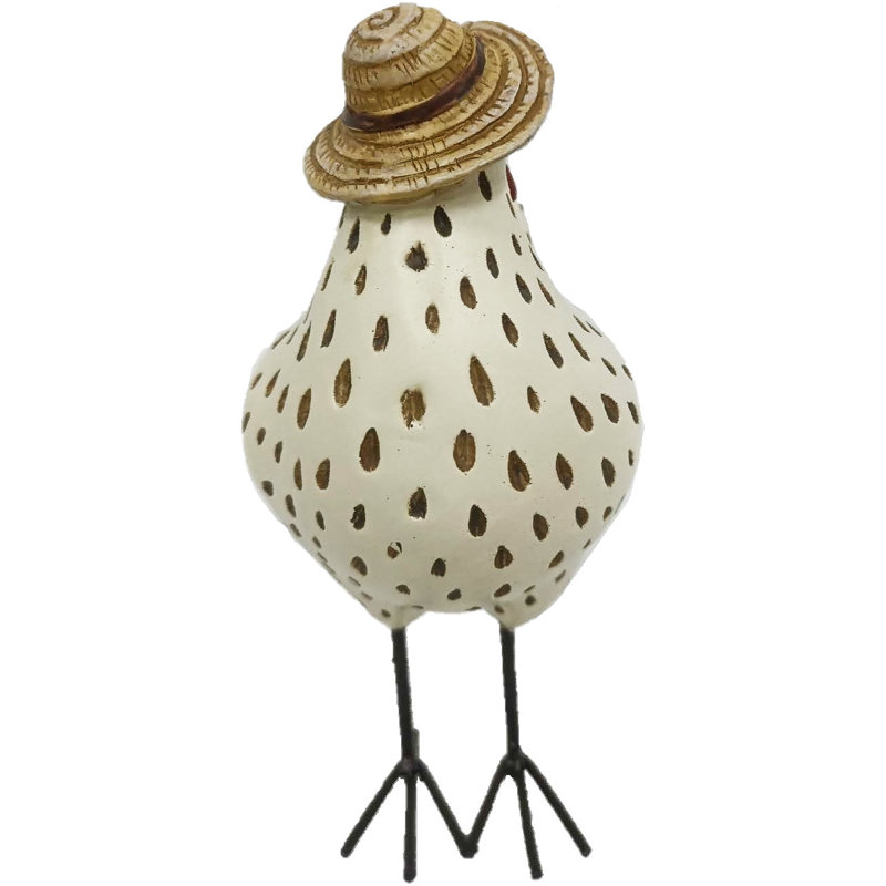 Poule en résine 6,3 po avec chapeau de paille