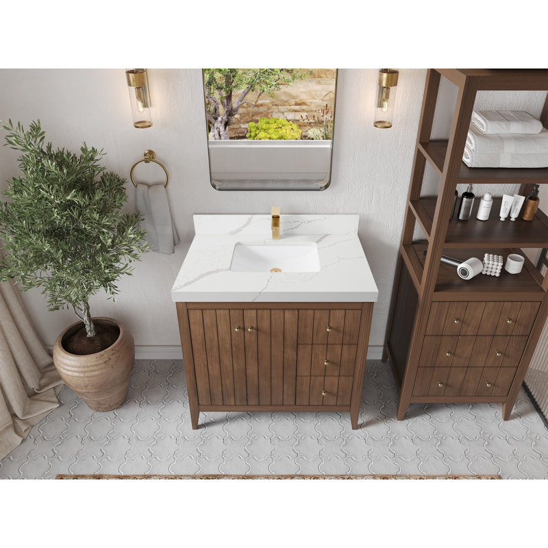 Meuble-lavabo simple 36 po avec plateau Atlanta, Calacatta Laza