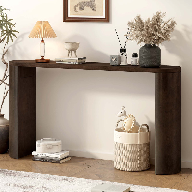 Table de véranda simple de style moderne à usages multiples avec pieds semi-cylindriques, Marron foncé