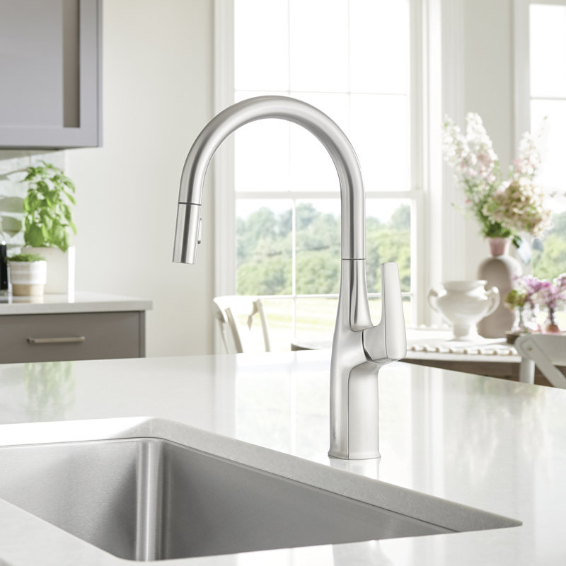 Rivana High-Arc Pull-Down Dual-Spray Kitchen Faucet - PVD Steel, Stainless