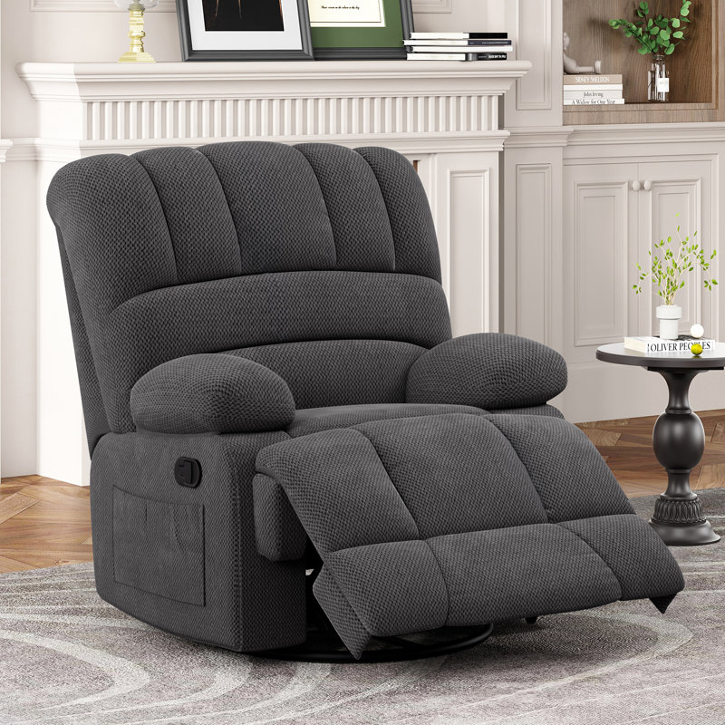 Heald 40.94"W Upholstered Swivel Rocker Recliner, Carbon Grey Velvet
