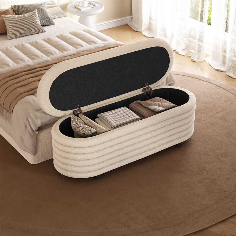 Banc de rangement crème rembourré avec coussin, chambre à coucher, vestibule complet