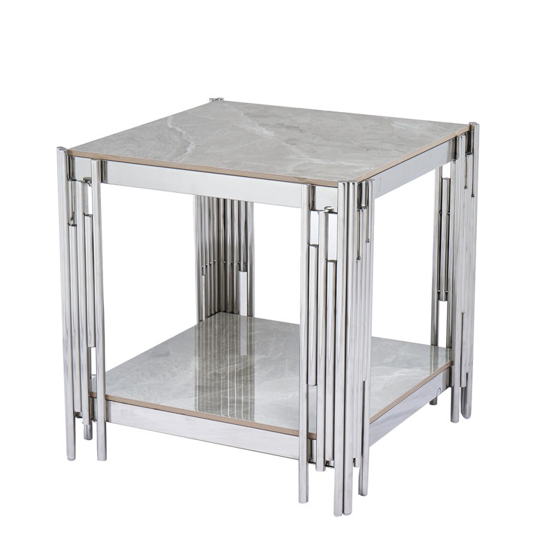 Belini End Table Stone & Stainless Steel