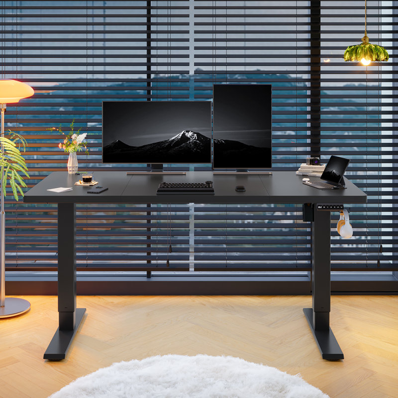 110/130/150 Cm W T-Shaped Standing Desk, Black, Black, 130 cm W x 60 cm D