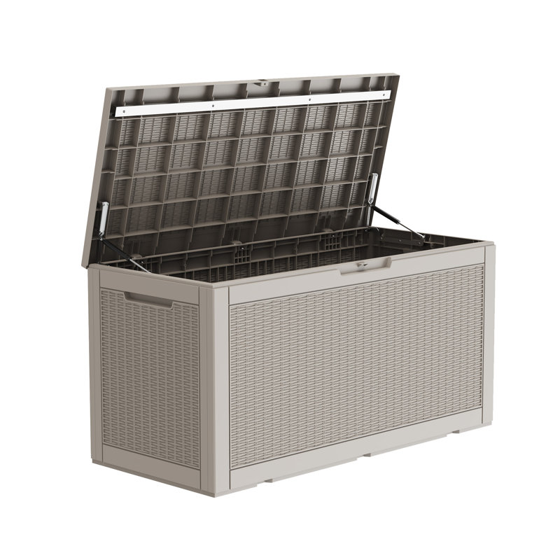 Boîte de rangement extérieure 120 gallons, boîte de rangement en résine imperméable et verrouillable avec siège, Gris