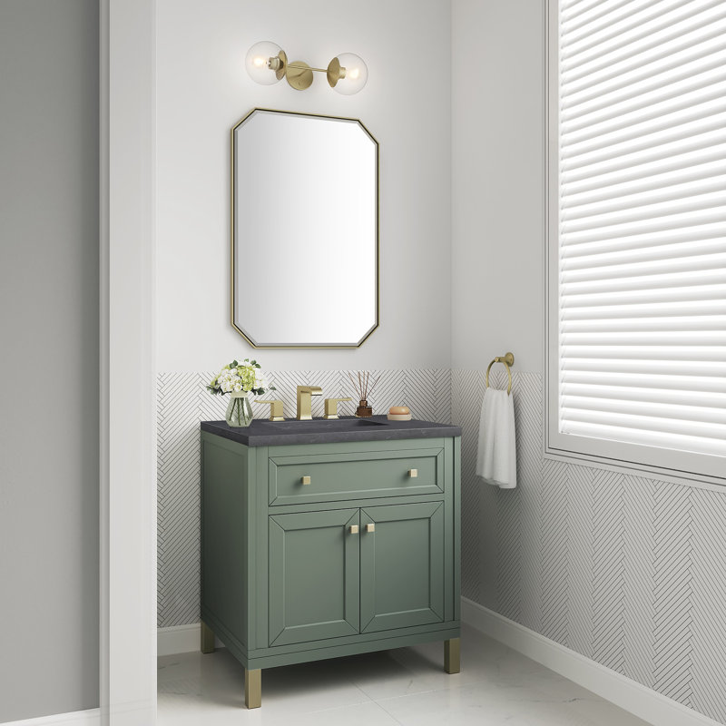 Meuble-lavabo simple l 30 po Chicago, Pierre de savon anthracite, Céladon fumé, 8 po