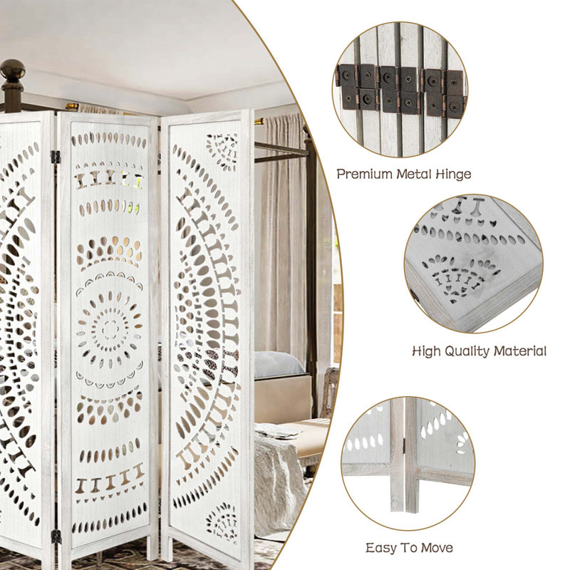 Paravent en bois sculpté, paravents pliables pour la séparation de pièces Bureau à domicile Jardin Terrasse, 6, Blanc foncé
