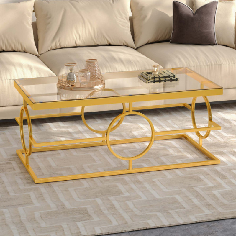 Table basse Modern, H 20,1 po x l 47,2 po x P 23,6 po, Transparent / Gold