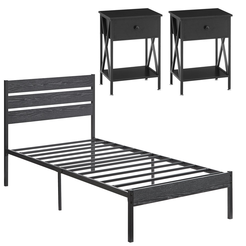 Purtell Steel Piece Bedroom Set, Black, Twin