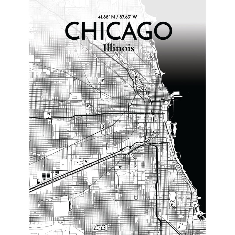 « chicago city map », reproduction d’impression sur affiche à motif encre, H 20 po x l 16 po