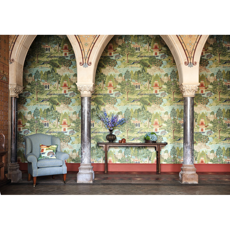 Peacock Garden Wallpaper, Linen/Silver