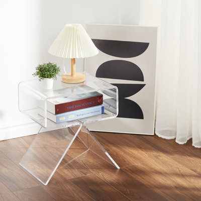 Table de chevet, table de chevet moderne avec tablette de rangement ouverte, petite table de bout transparente pour la chambre à coucher, décoration de salon, transparent