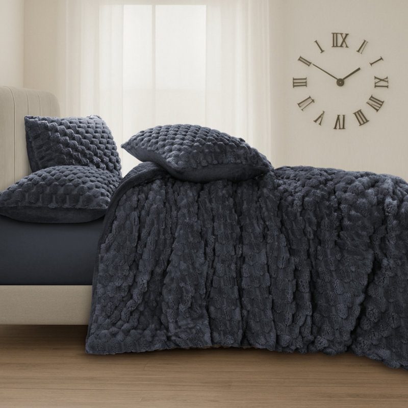 Polyester Solid Colour Duvet Cover Set, Kingsize Duvet Cover + 2 Standard Pillowcases, Black