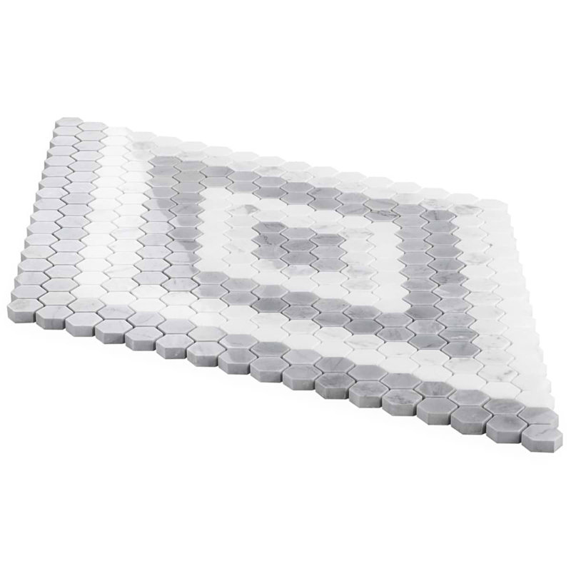 Juno 1" Diamond Hexagon Polished Marble Mosaic, Gray/White