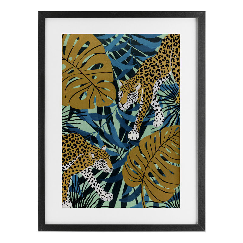 «Guépard traqué avec feuilles», reproduction encadrée sous verre, design par Yvette St. Amant, H 20 po x l 14 po