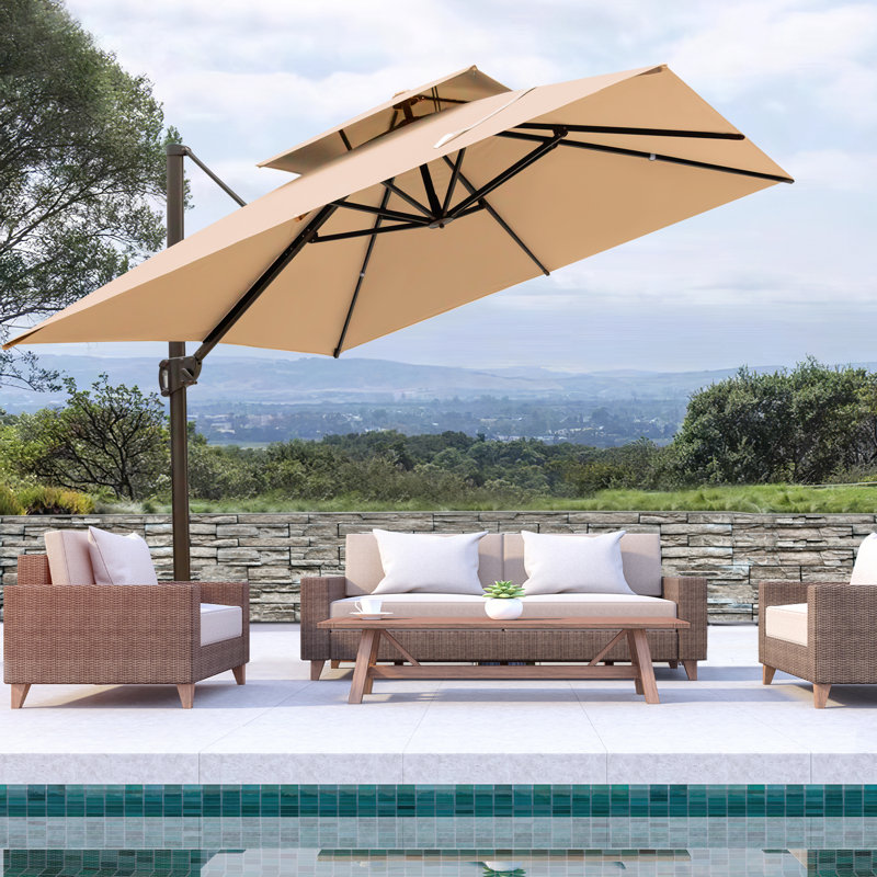 Kaiser 118' Square Cantilever Umbrella without Weighted Base, Tanné