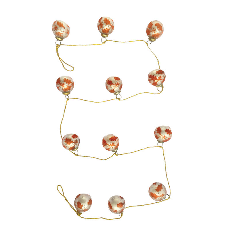 Etched Mercury Glass Ball Ornament Garland With Gold Cord