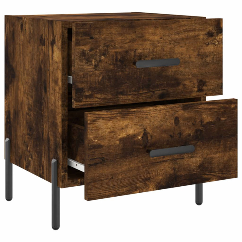 40 cm W Iron Bedside Table, Smoked Oak, Set of 2