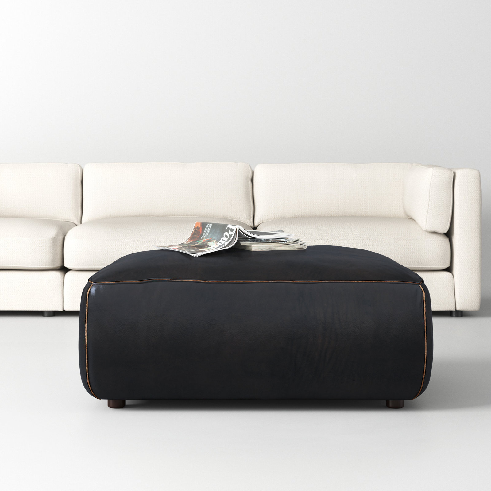 Ritchie Leather Ottoman, Black Genuine Leather