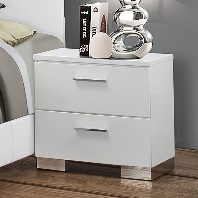 2 tables de chevet avec finition blanche brillante - espace de rangement spacieux Tiroirs doublés de feutre