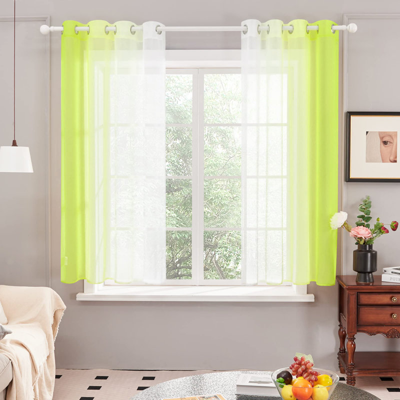 Modern Grommet Ombre Sheer Curtains (Set Of 2), Apple Green, 52" W x 72" L