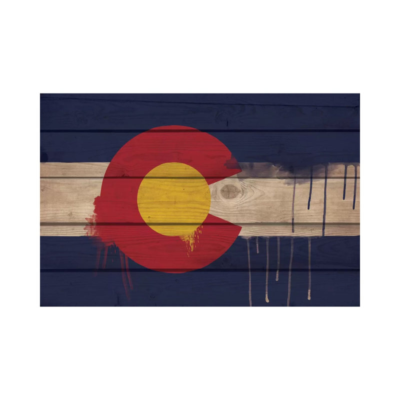 Colorado Paint Drip State Flag On Wood Planks by ICanvas - Print on Canvas, 20.32 cm H x 30.48 cm W, Wrapped Canvas