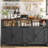 55" Large Buffet Sideboard with 4 Doors, Farmhouse Kitchen Storage Cabinet with Adjustable Shelves, Wooden Cabinet Sideboard and Coffee Bar Cabinet Table for Dining Room, Entryway, Black-123013938